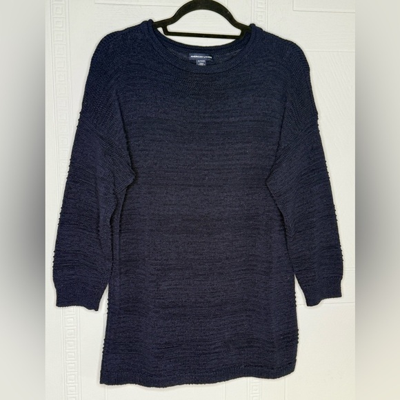American Living Navy Crochet Cotton Blend Tunic Top Crew Neck 3/4 Sleeve XL New - Picture 1 of 10